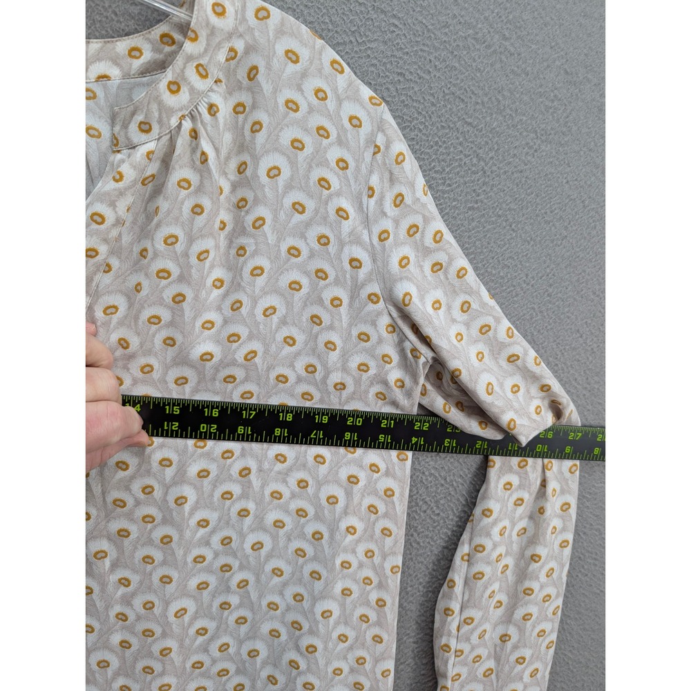 LOFT Women's Peacock Eyelet‎ Print V-Neck Long Sleeve Blouse Size M Cottage Boho - Picture 5 of 10